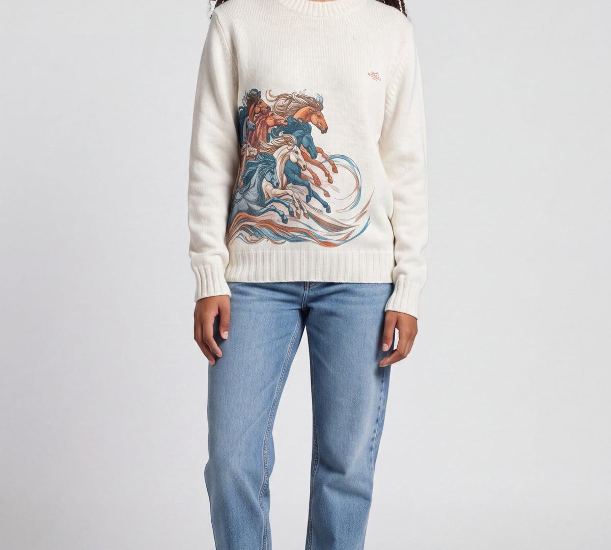 Ivory Equestrian Horse Graphic Knit Sweater - Above the Crowd Boutique