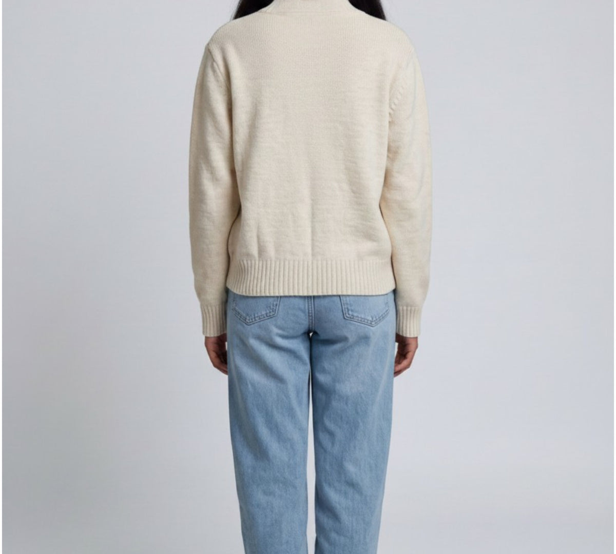 Ivory Scarf-Neck Knit Sweater with Ribbed Trim - Above the Crowd Boutique