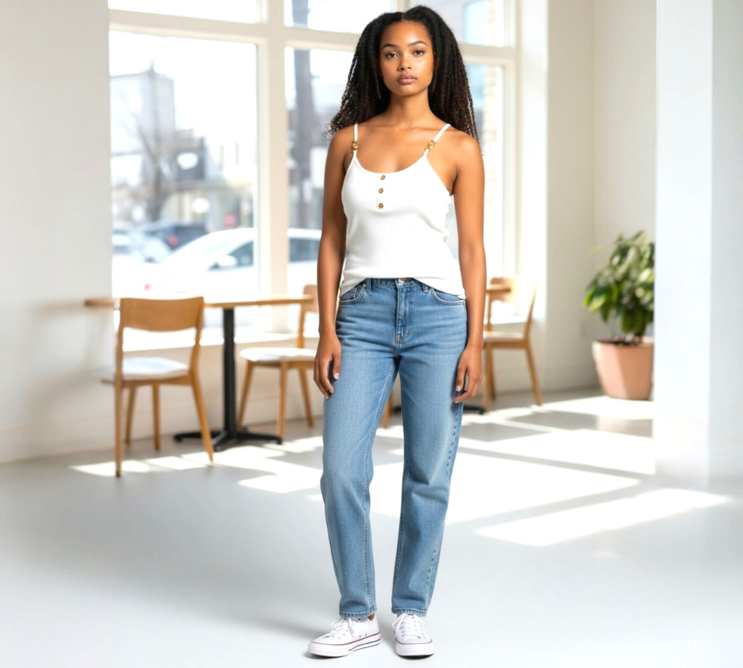 Nobello Ribbed Button Tank Top