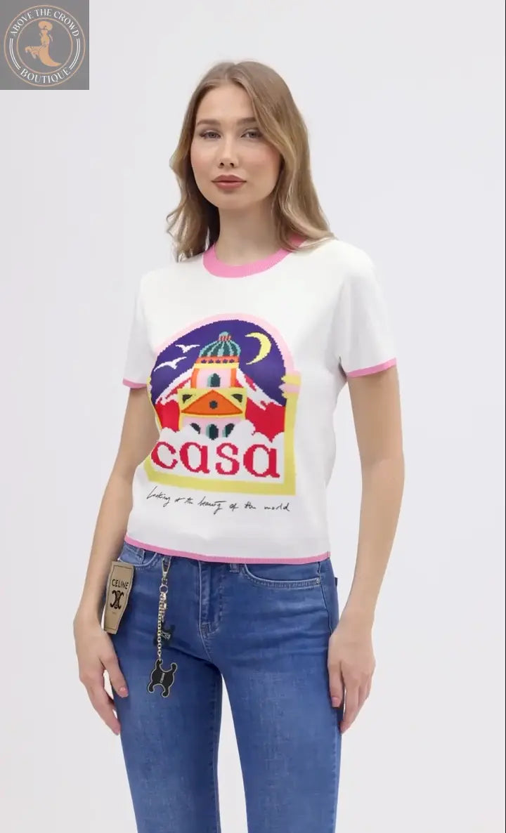 Nobello European Knit Graphic T-Shirt - Unique Women's Designer Tee Nobello