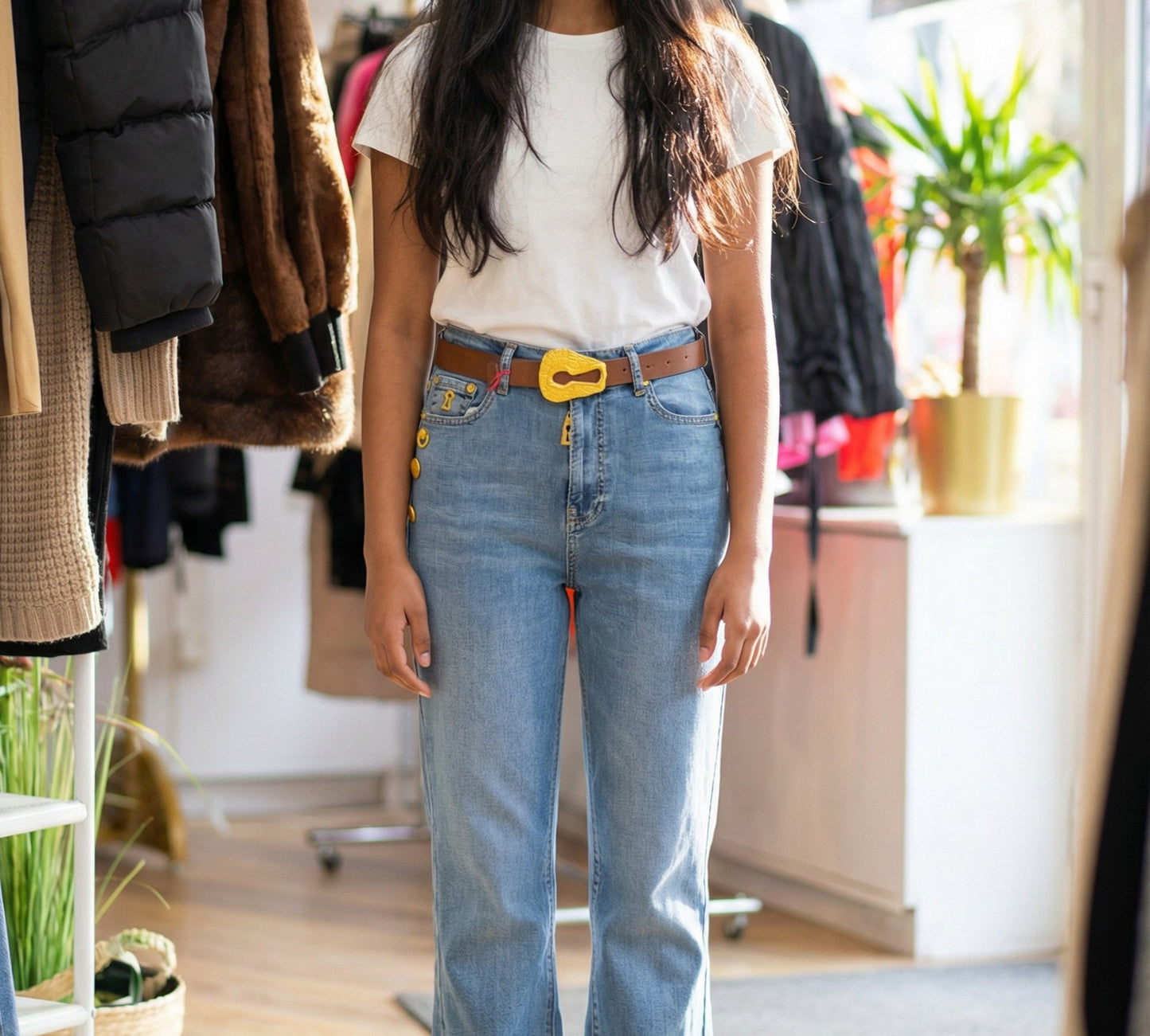 Nobello High-Waisted Statement Button Jeans