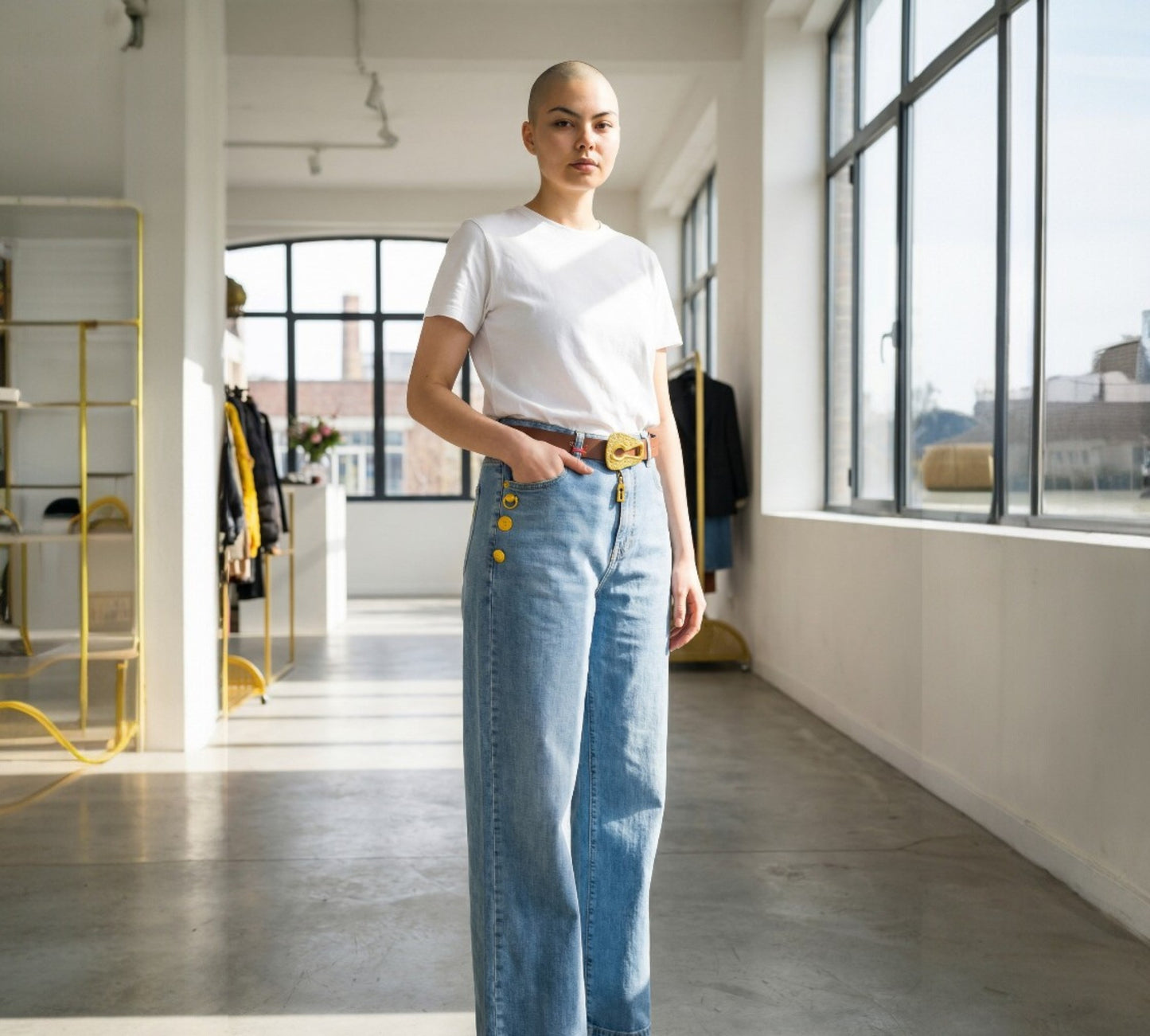 Nobello High-Waisted Statement Button Jeans