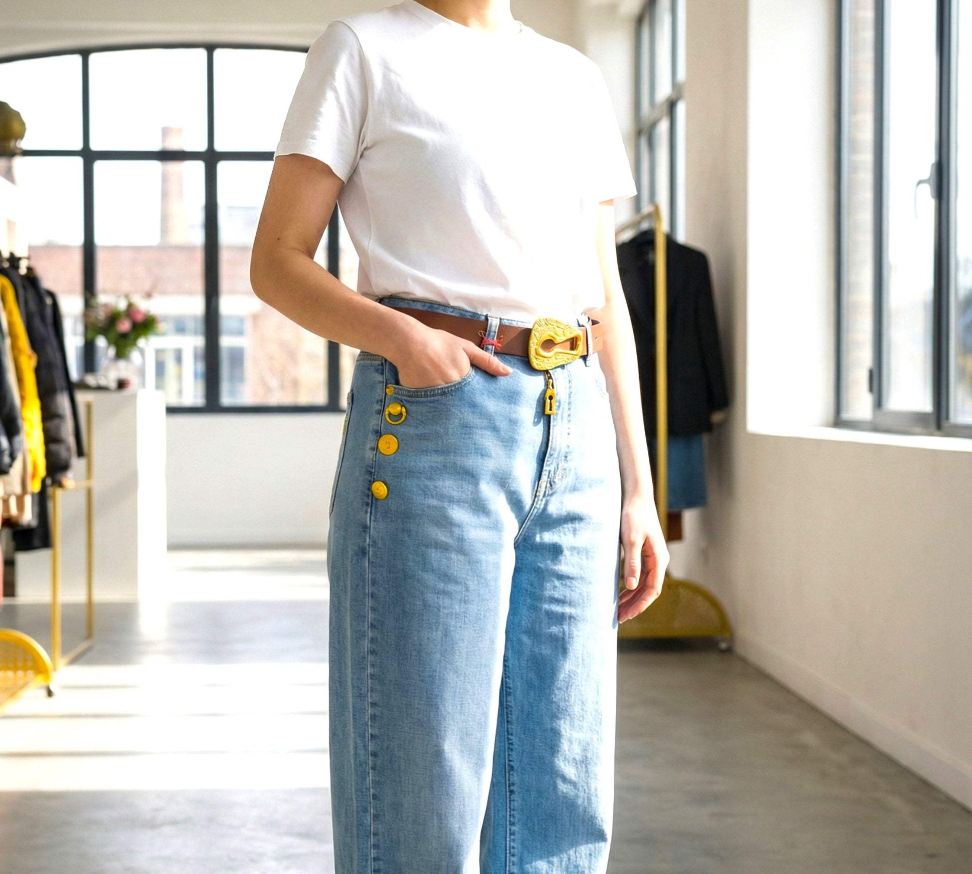Nobello High-Waisted Statement Button Jeans