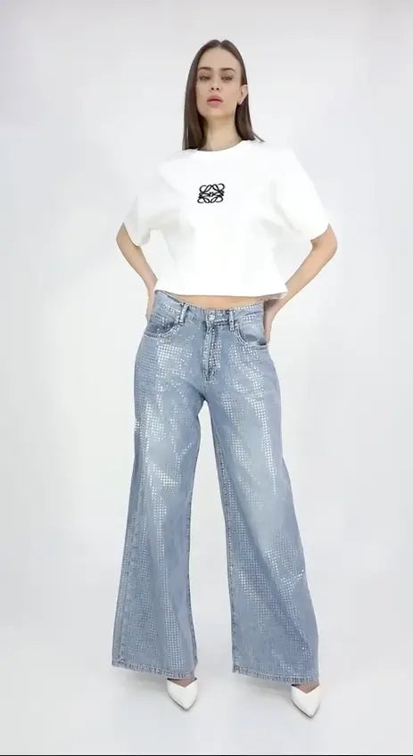 Nobello Women Wide Sequin Jeans 5042 Nobello
