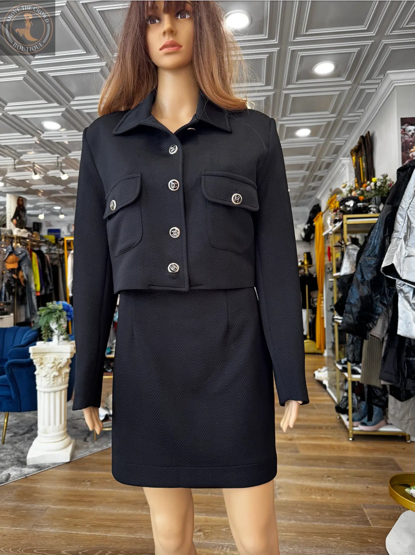 Nobello Women’s Black Chevron-Textured Suit – SKU 15029 Nobello