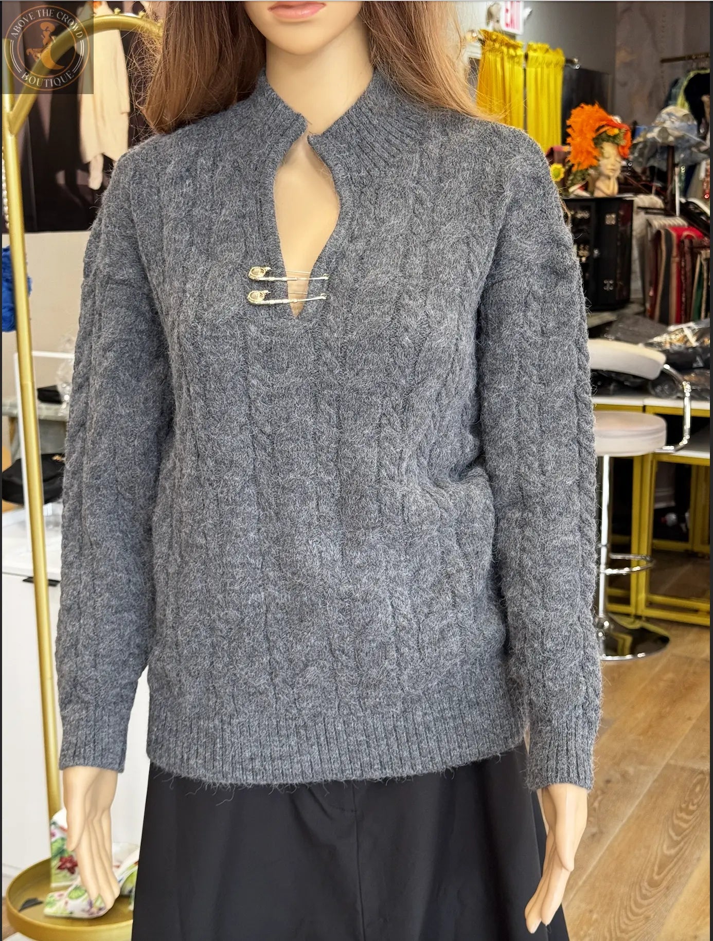 Nobello Women’s Cable-Knit Sweater with Pin Detail – SKU 17488 Nobello