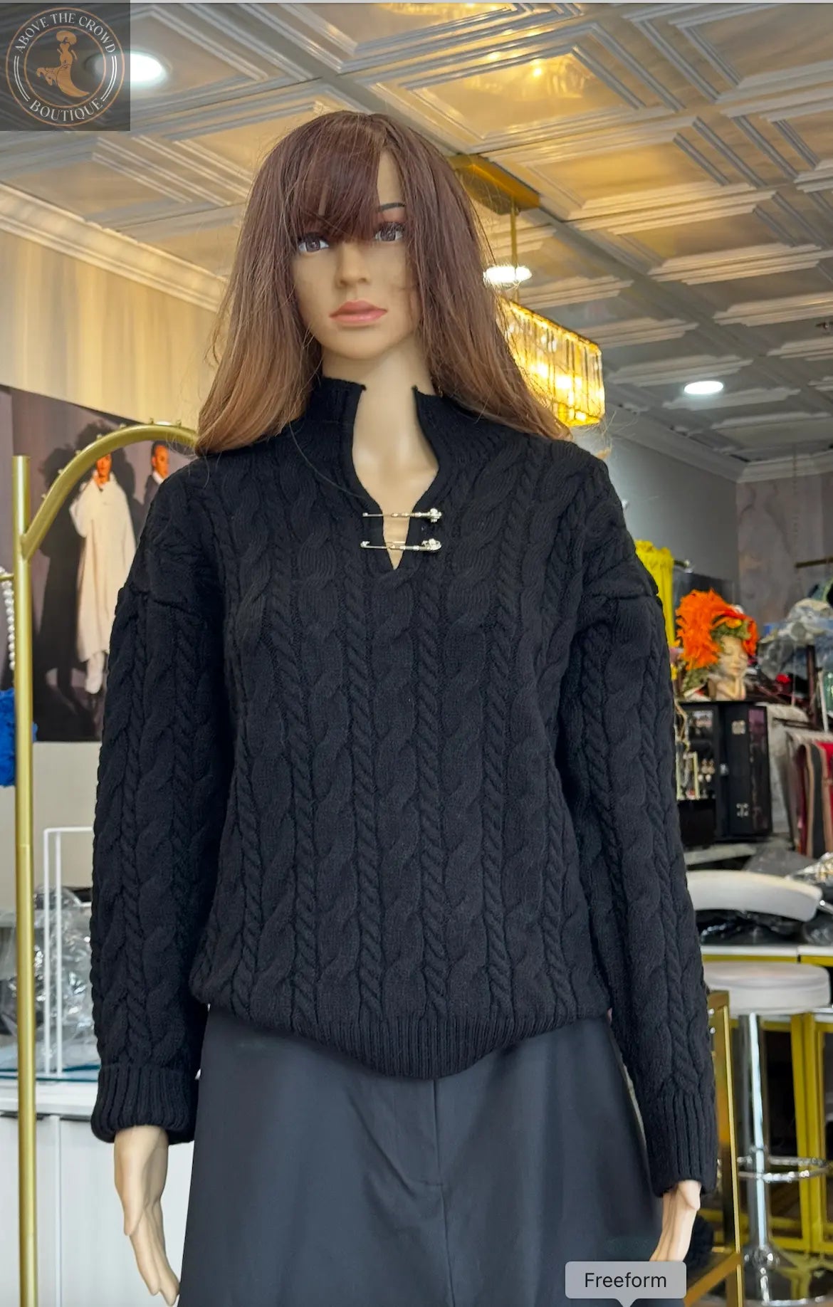 Nobello Women’s Cable-Knit Sweater with Pin Detail – SKU 17488 Nobello