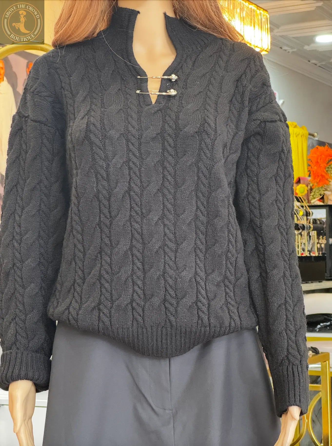 Nobello Women’s Cable-Knit Sweater with Pin Detail – SKU 17488 Nobello