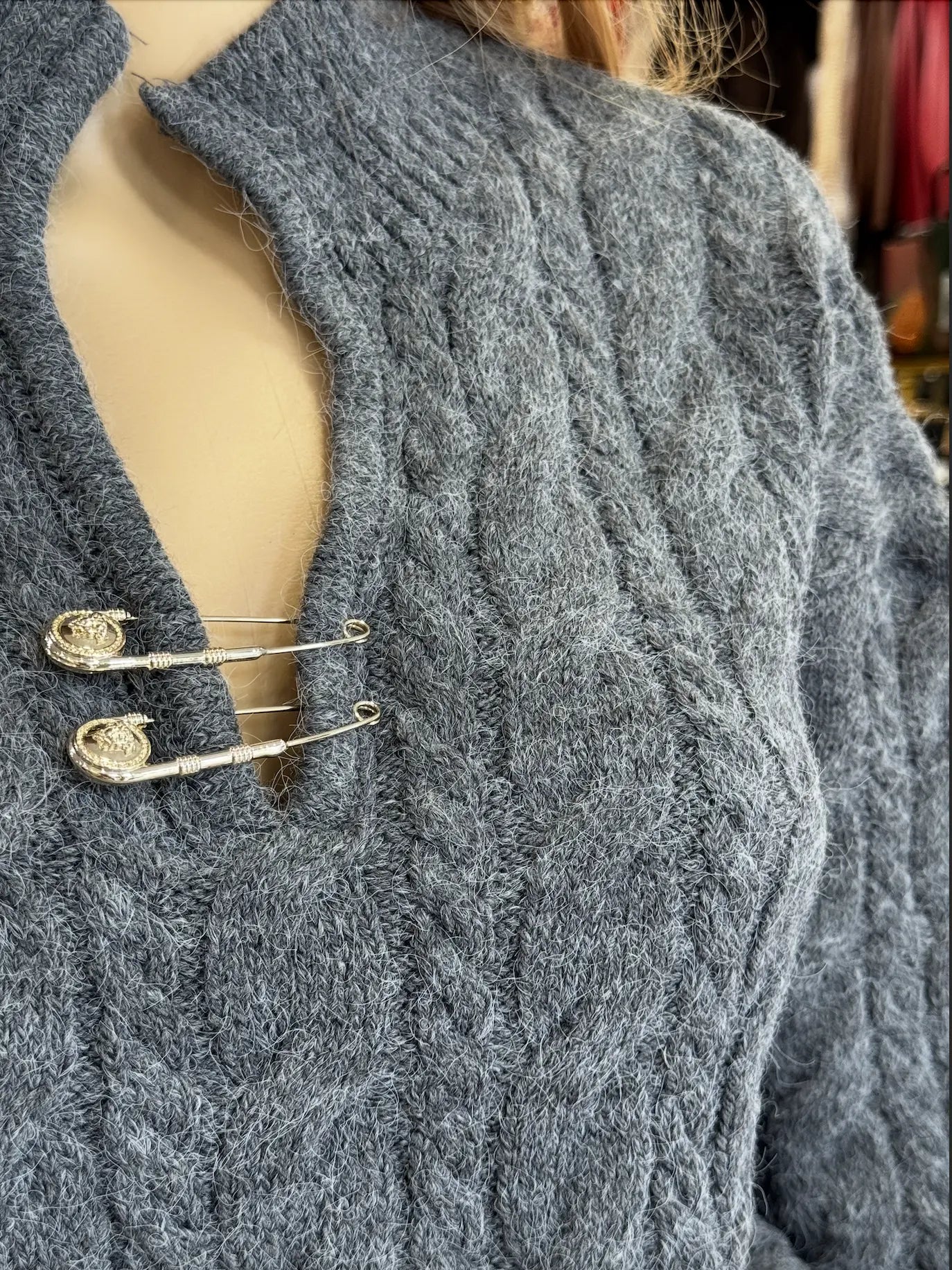 Nobello Women’s Cable-Knit Sweater with Pin Detail – SKU 17488 Nobello