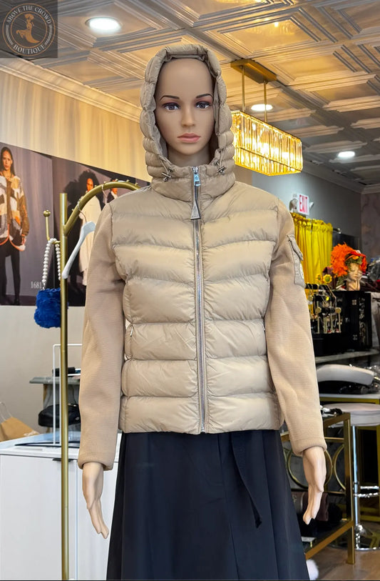 Nobello Women’s Hooded Puffer Jacket with Knit Sleeves – SKU 8103 Nobello