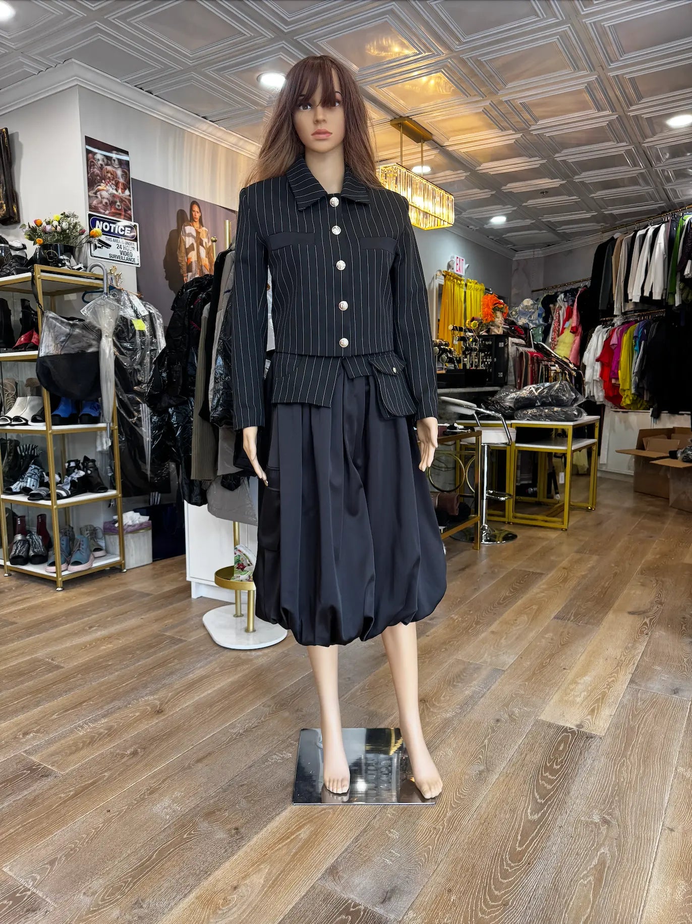 Nobello Women’s Pinstripe Jacket & Bubble Skirt Suit – SKU 15027 Nobello