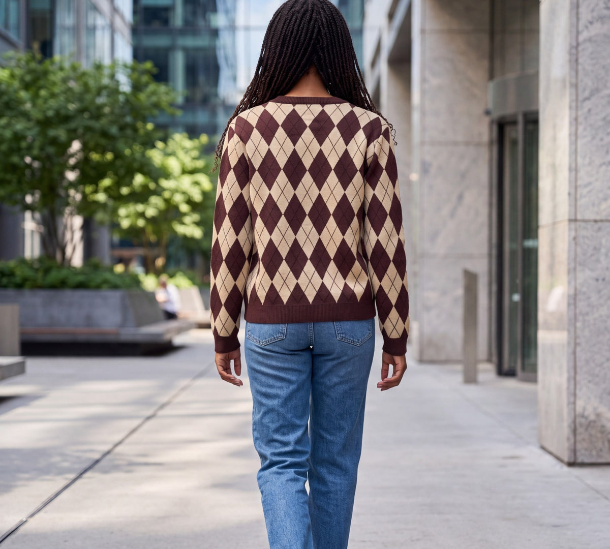 Chocolate Brown And Beige Argyle Button-Front Knit Cardigan - Above the Crowd Boutique