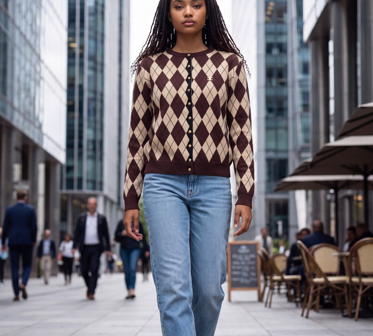 Chocolate Brown And Beige Argyle Button-Front Knit Cardigan - Above the Crowd Boutique