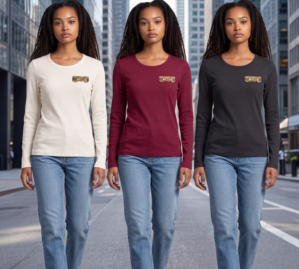 Long-Sleeve Scoop Neck T-Shirt with Equestrian-Inspired Chest Accent - Above the Crowd Boutique