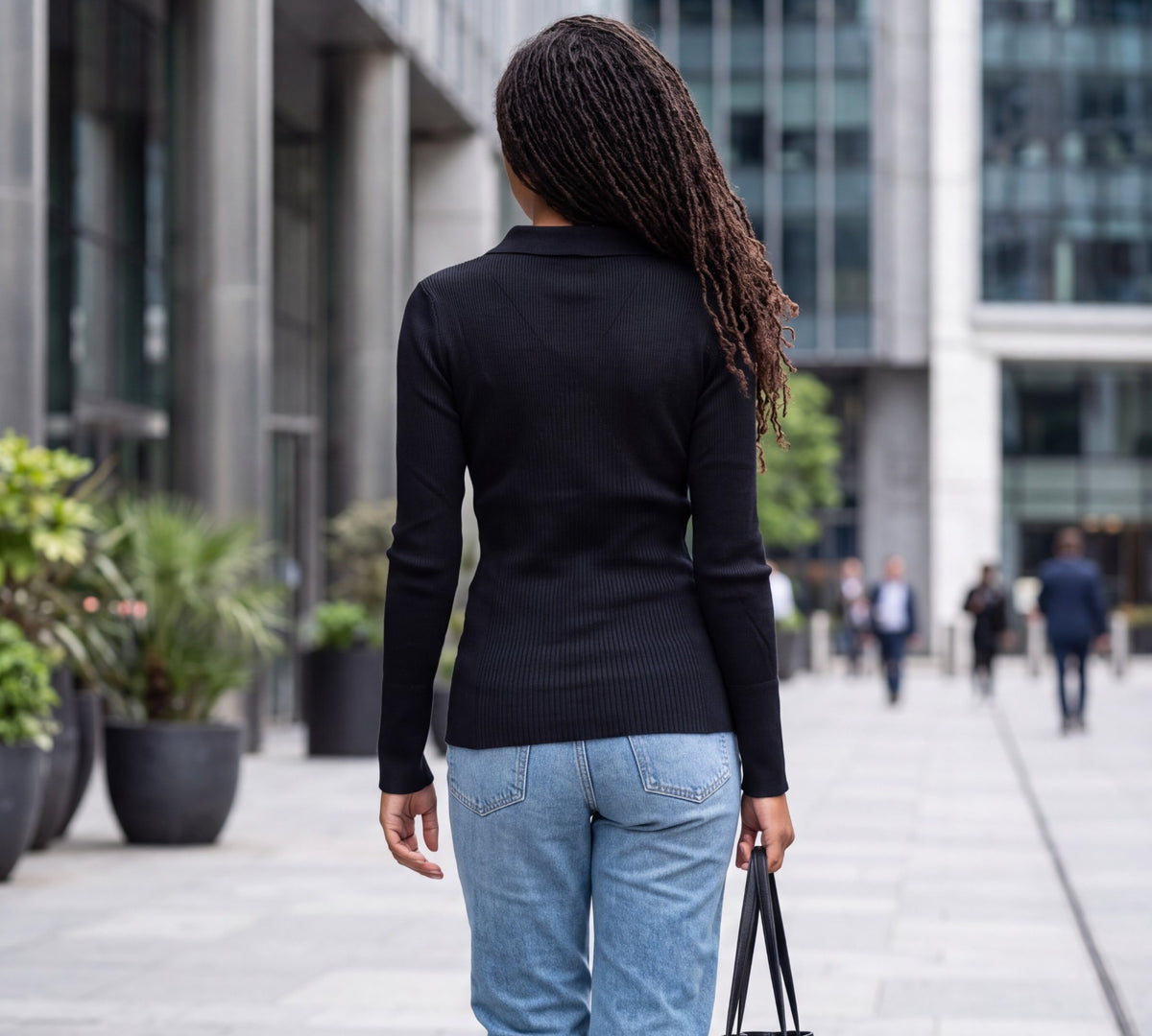 Collared Keyhole Ribbed Knit Sweater with Jewel Accent - Above the Crowd Boutique