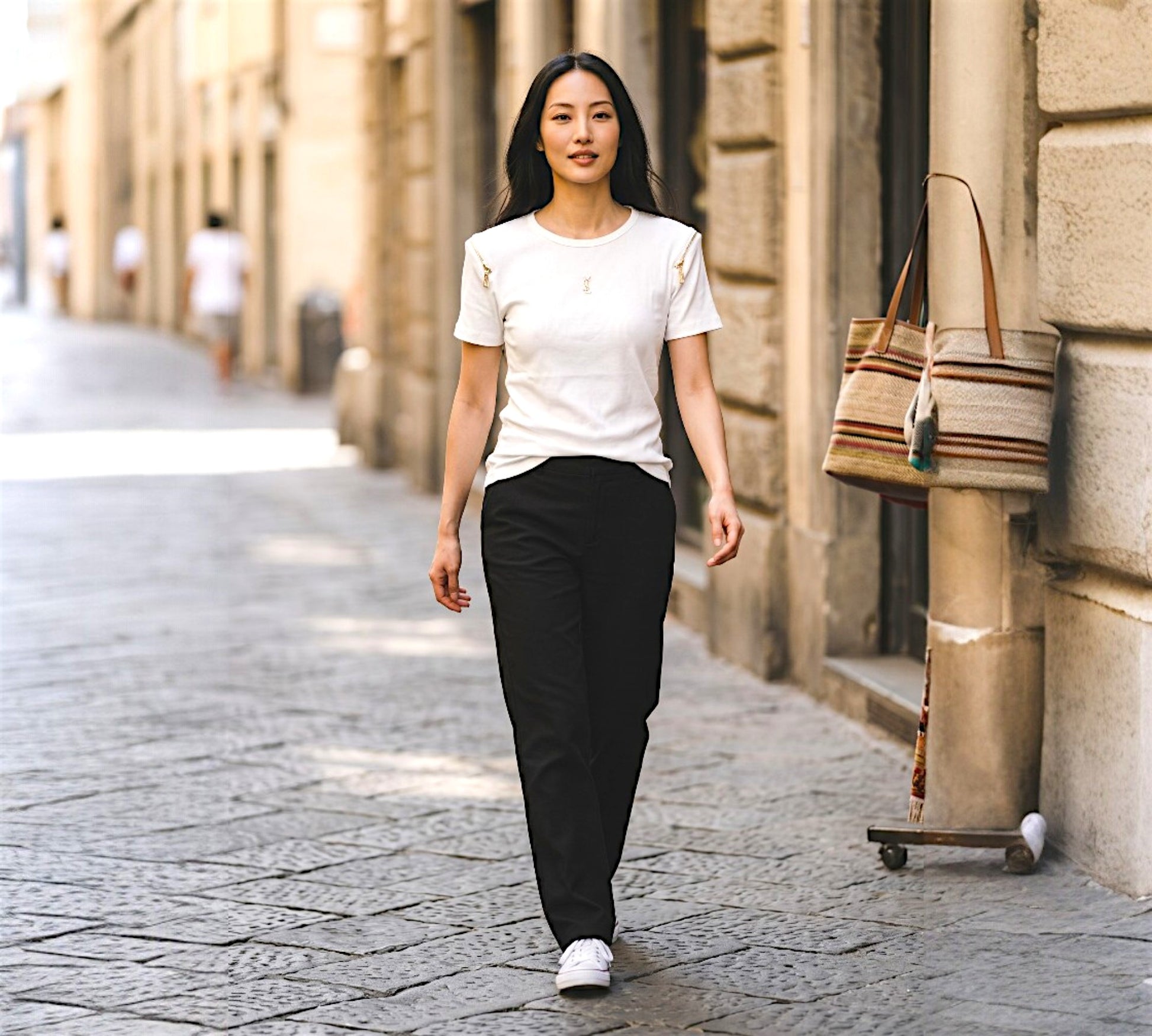 Elegant Ribbed White T-Shirt with Gold Shoulder Zipper Detail-Above the Crowd Boutique