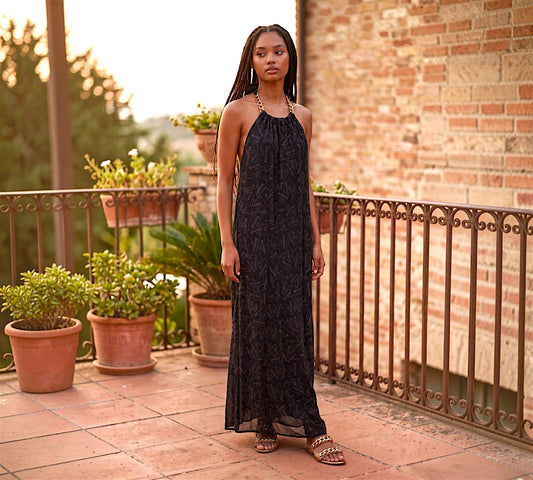 Nobello Sleeveless Chiffon Chain Shoulder Straps Dress - Above the Crowd Boutique