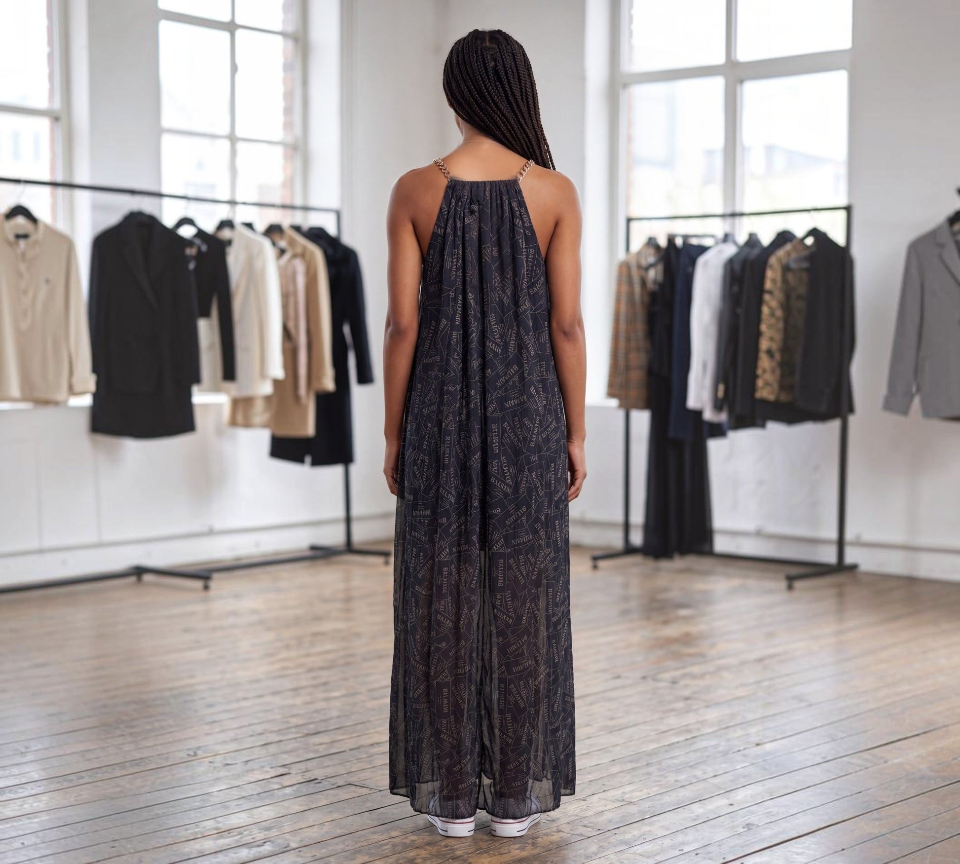 Nobello Sleeveless Chiffon Chain Shoulder Straps Dress - Above the Crowd Boutique
