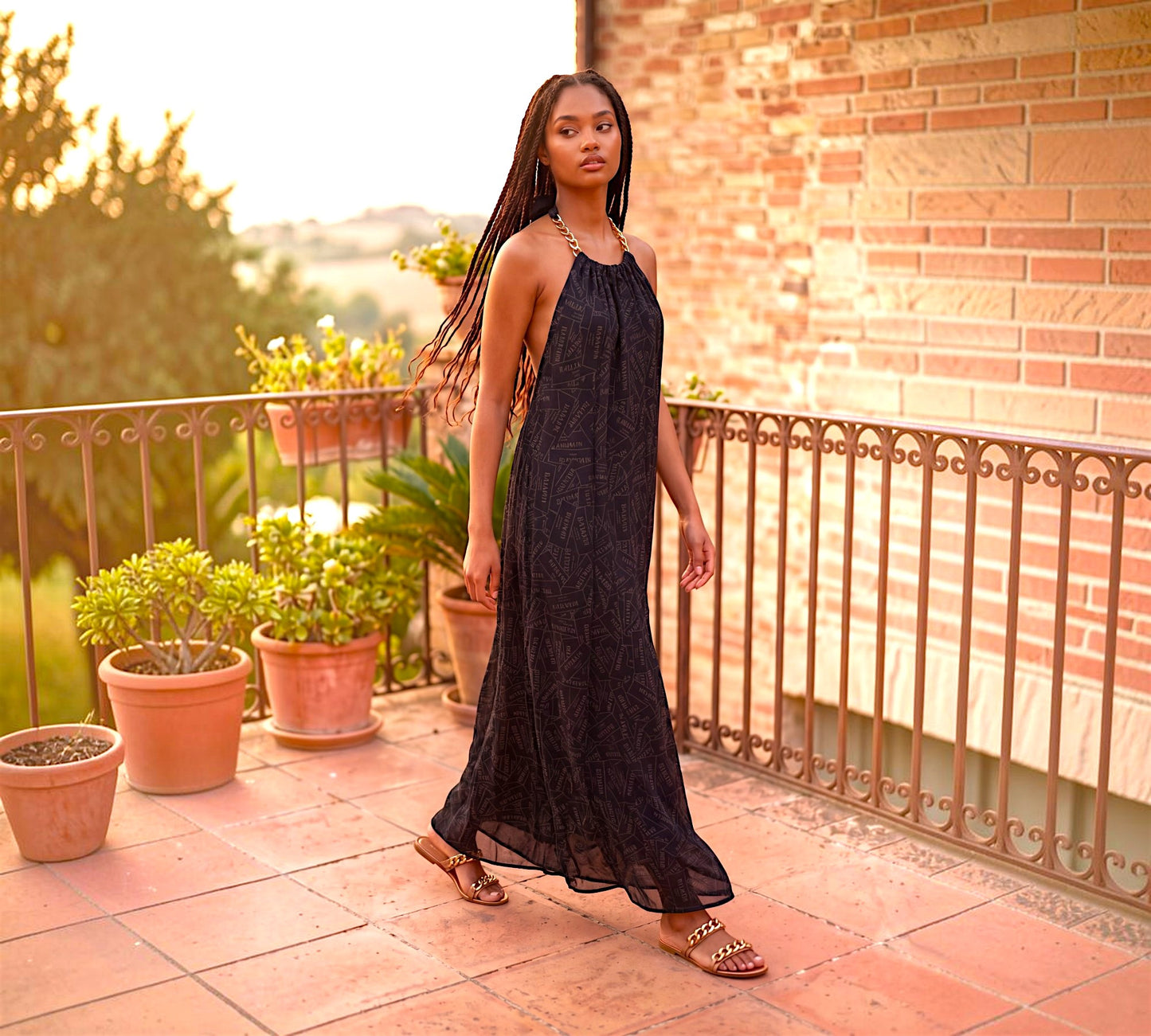 Nobello Sleeveless Chiffon Chain Shoulder Straps Dress - Above the Crowd Boutique