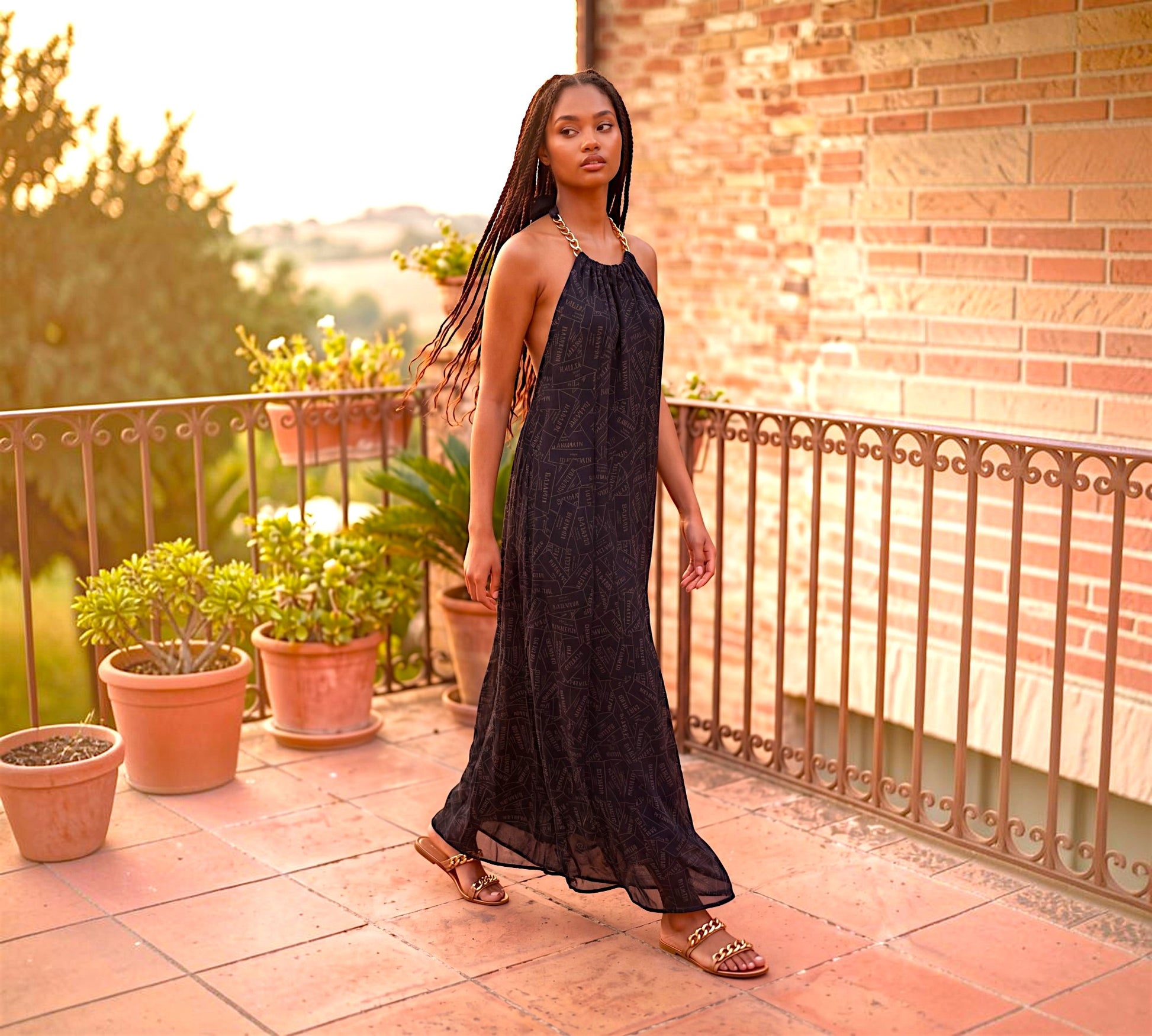 Nobello Sleeveless Chiffon Chain Shoulder Straps Dress - Above the Crowd Boutique