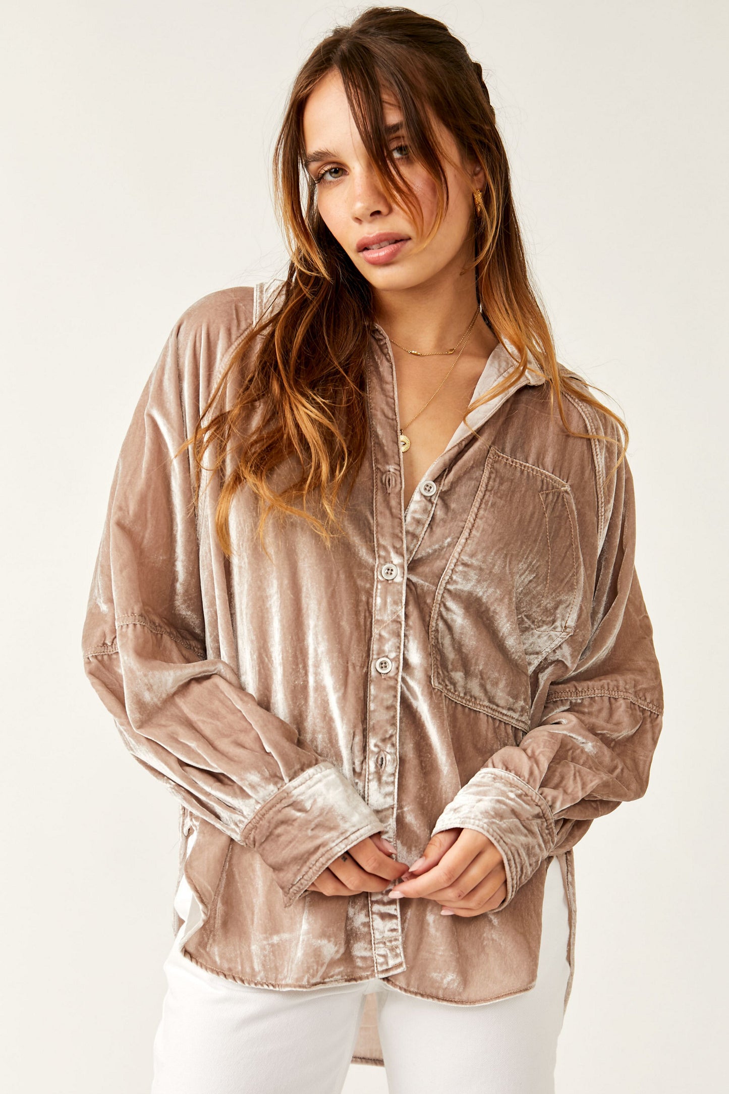 Free People Night Skies Velvet Top - Golden Brown - Above The Crowd Boutique
