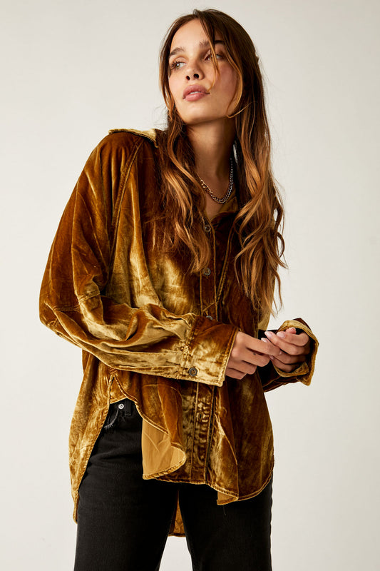 Free People Night Skies Velvet Top - Golden Brown - Above The Crowd Boutique