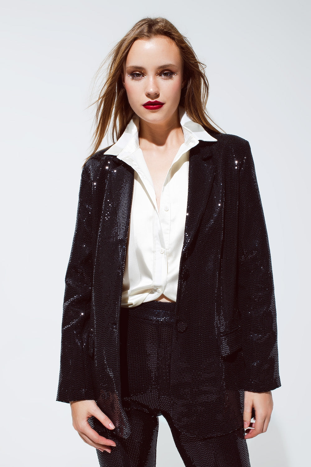 PARTY RELAXED SEQUINED BLAZER IN BLACK Q-2