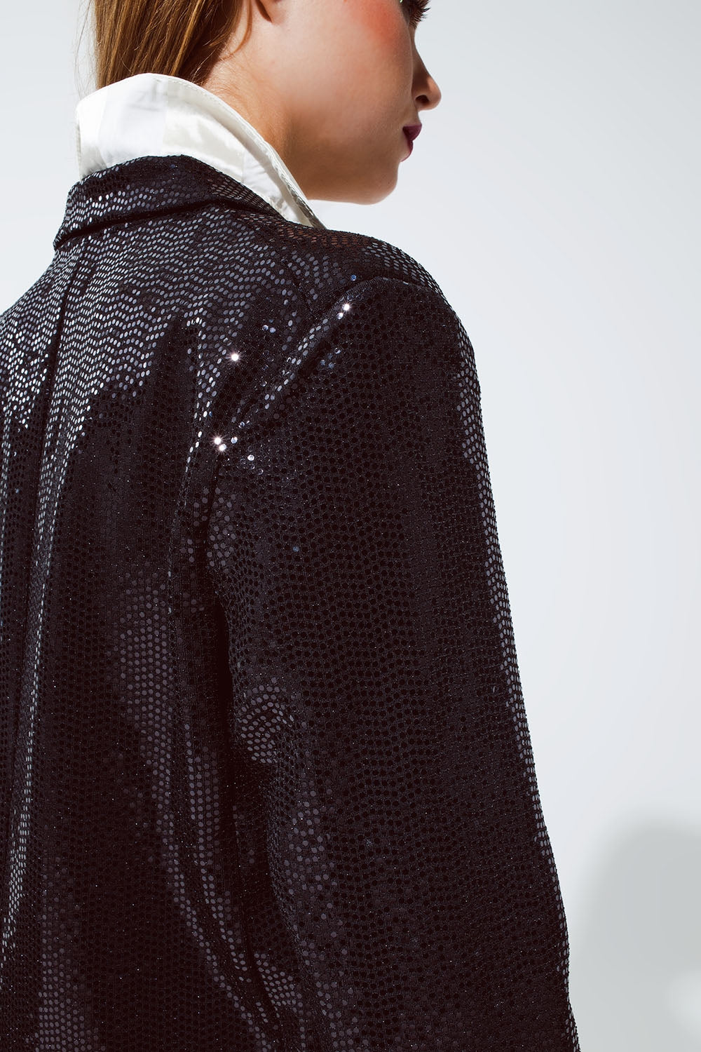 PARTY RELAXED SEQUINED BLAZER IN BLACK Q-2