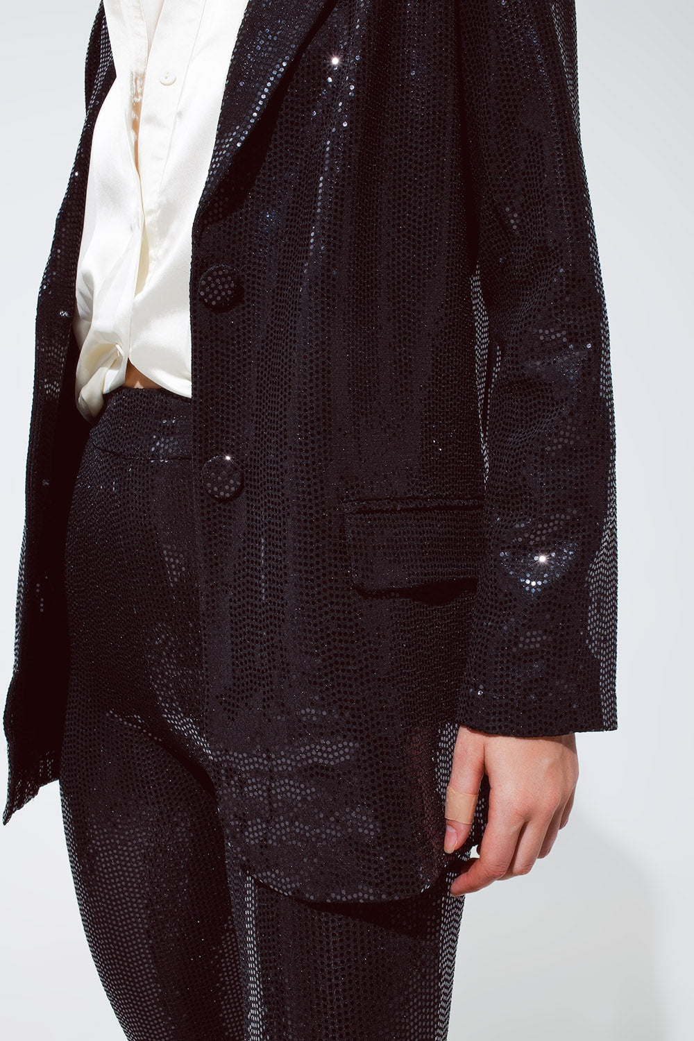 PARTY RELAXED SEQUINED BLAZER IN BLACK Q-2