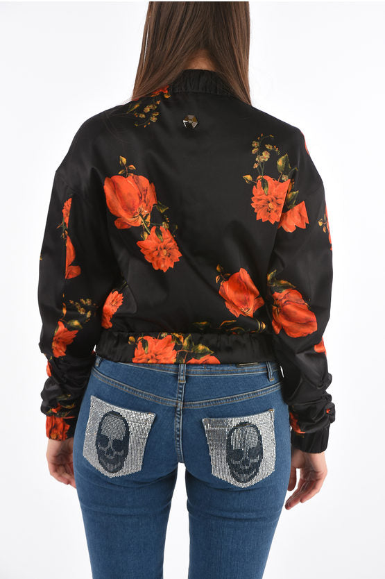 PP Roses Printed Silk Cropped Bomber Philipp Plein