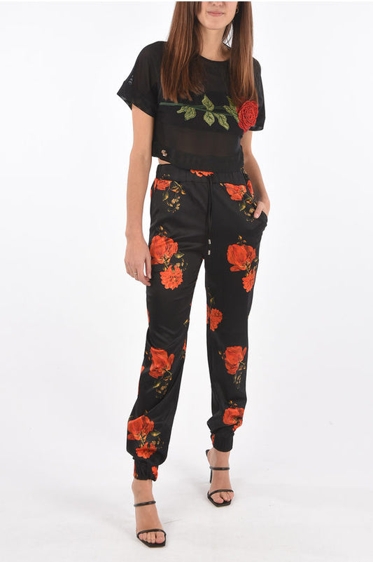 PP Silk Roses Printed Jogger Pants - Above The Crowd Boutique