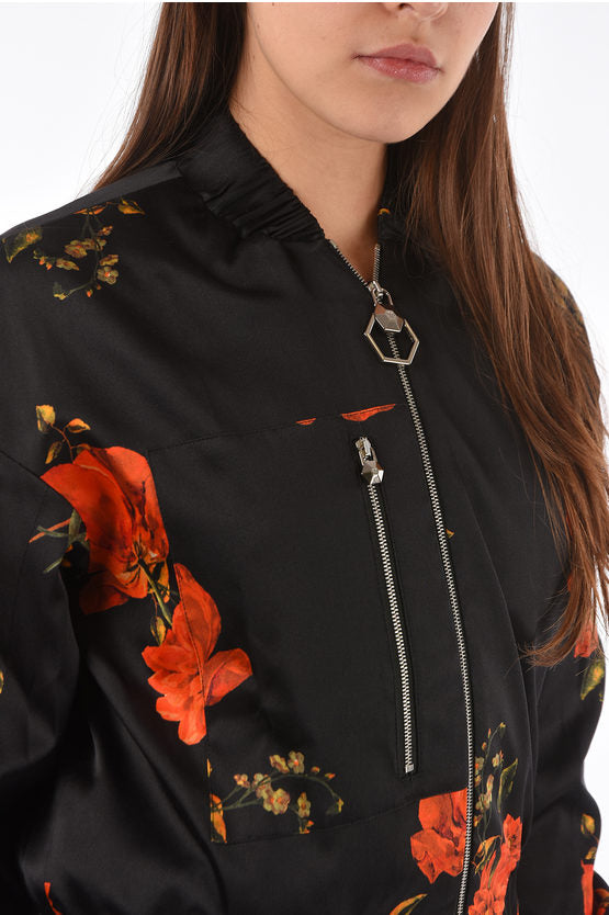 PP Roses Printed Silk Cropped Bomber - Above The Crowd Boutique