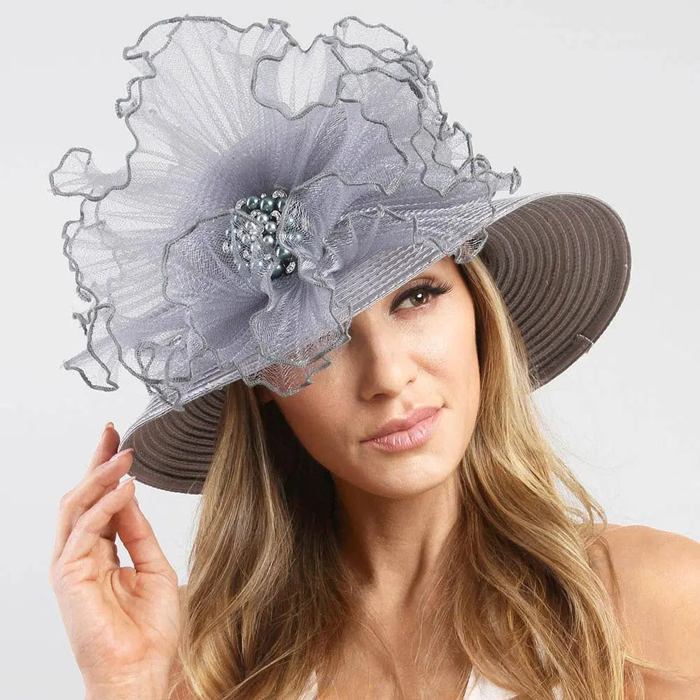 Dressy Hat - Pearl Cluster Embellished Flower Accented  display picture 3