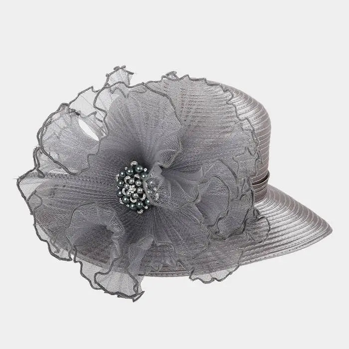 Pearl Cluster Embellished Flower Accented Dressy Hat Sensibling Corp.