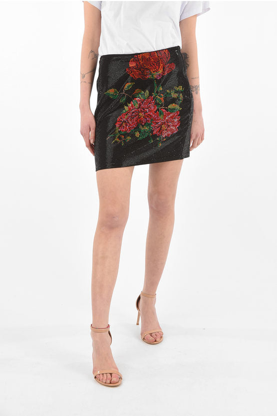 Philipp Plein Couture Rhinestone Floral Mini Skirt - Italian Made XL Pencil Skirt - Spring/Summer Vesto Italano