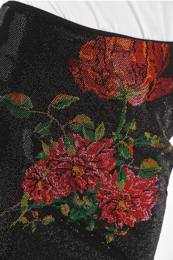 Philipp Plein Couture Rhinestone Floral Mini Skirt - Italian Made XL Pencil Skirt - Spring/Summer Vesto Italano