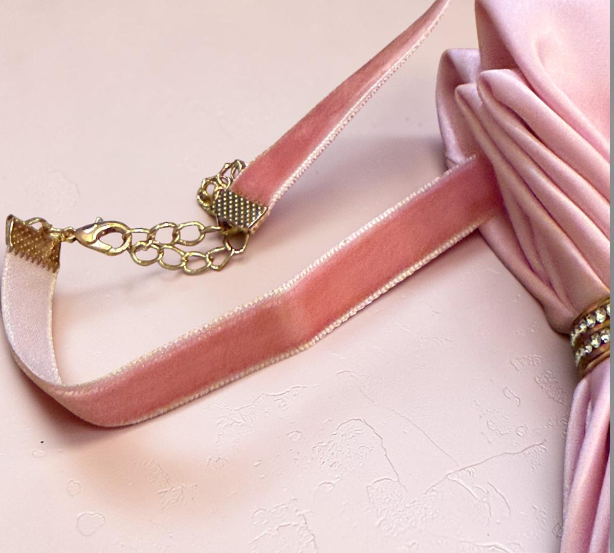 Handmade Blush Pink Cameo Statement Necktie with Velvet Choker - Above the Crowd Boutique