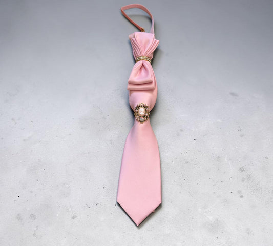 Handmade Blush Pink Cameo Statement Necktie with Velvet Choker - Above the Crowd Boutique