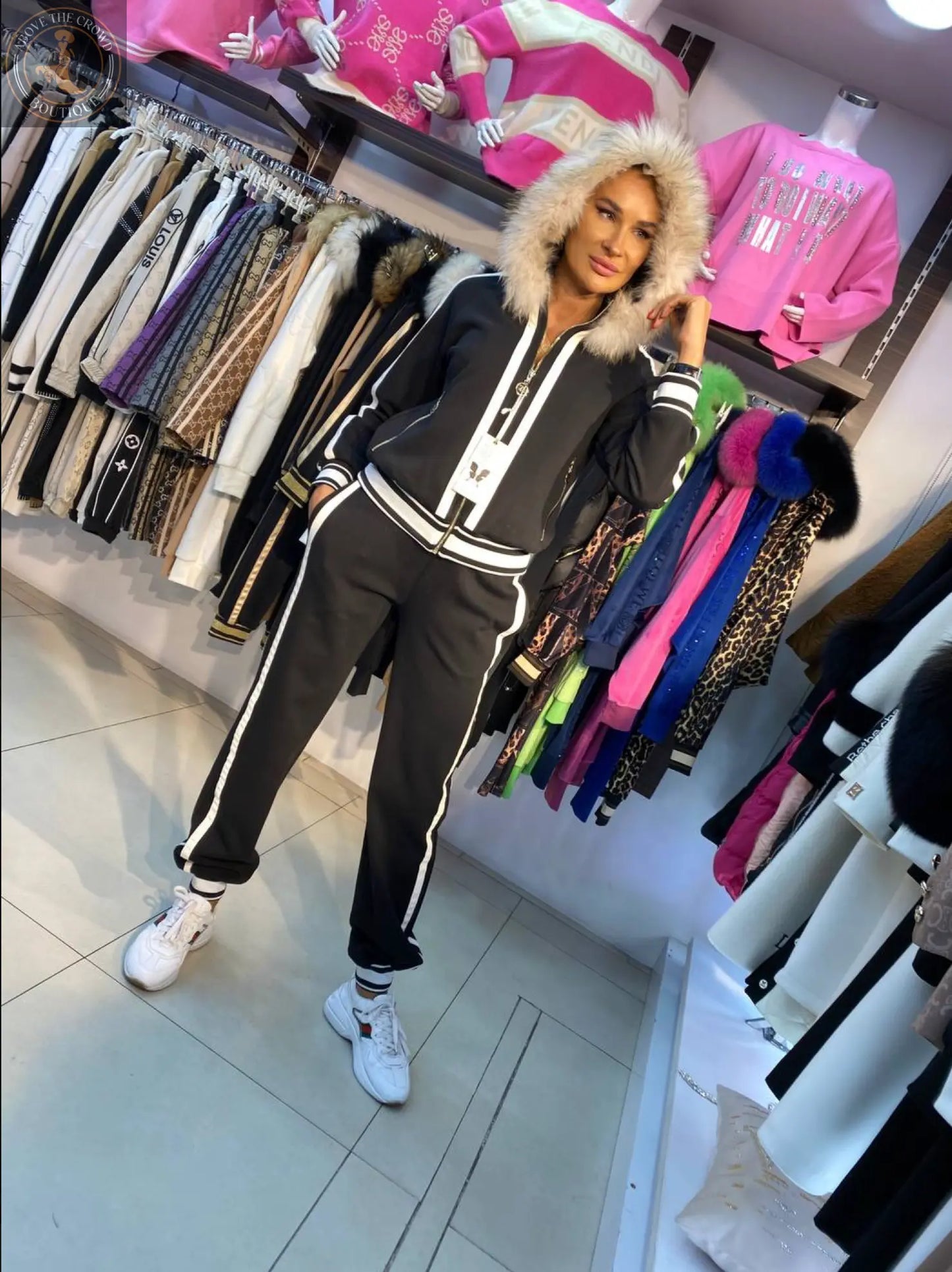 Premium Tracksuit with Fur Hood - Above the Crowd Boutique