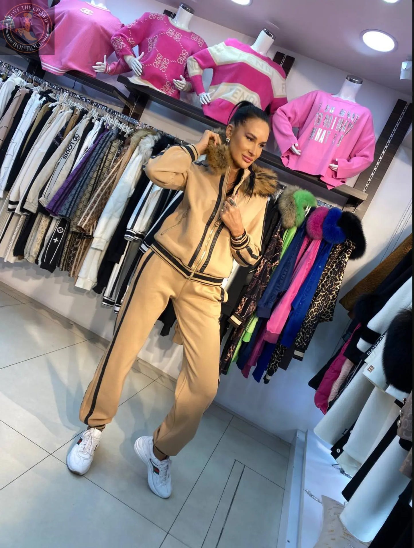 Premium Tracksuit with Fur Hood - Above the Crowd Boutique