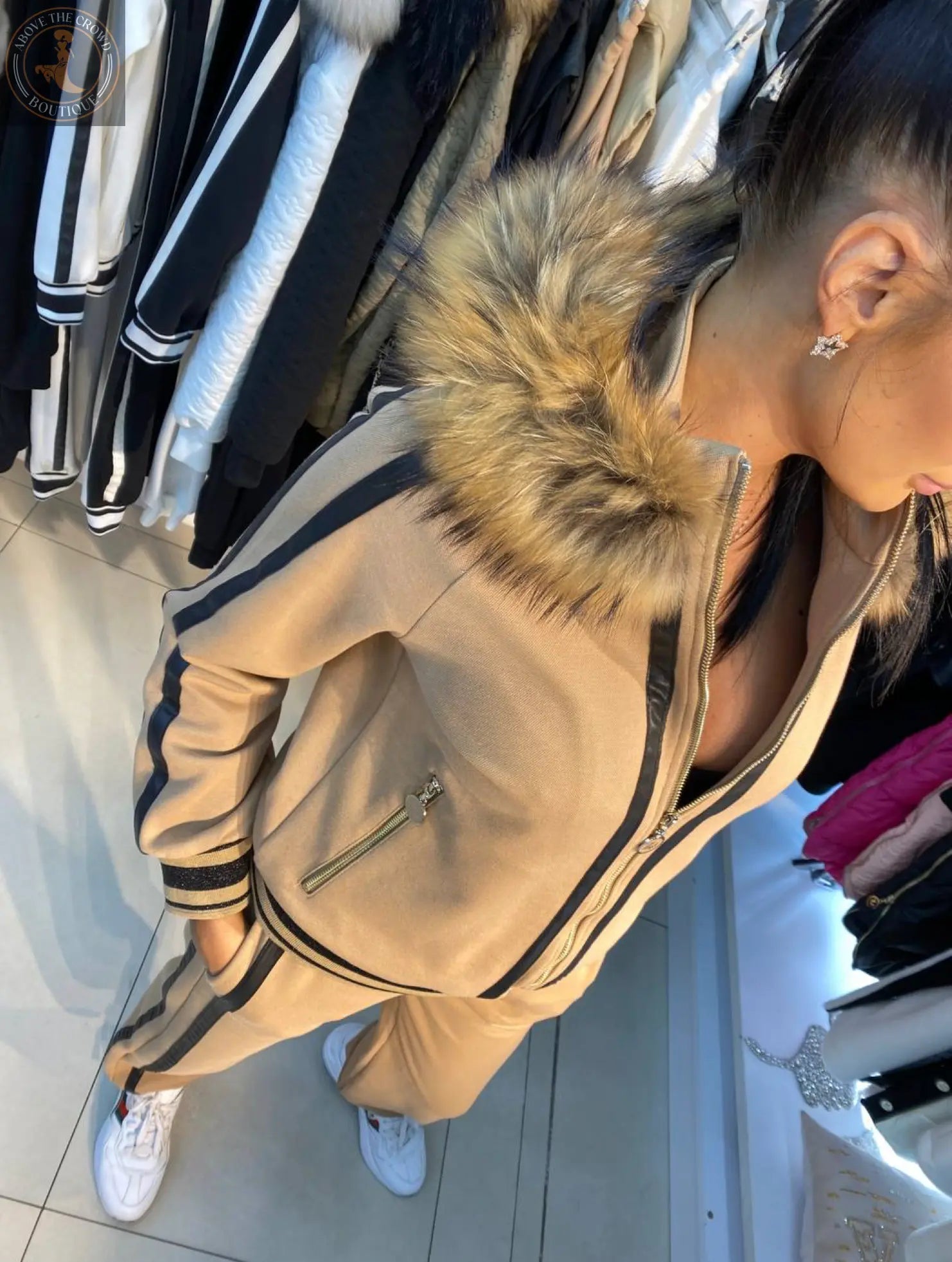 Premium Tracksuit with Fur Hood - Above the Crowd Boutique