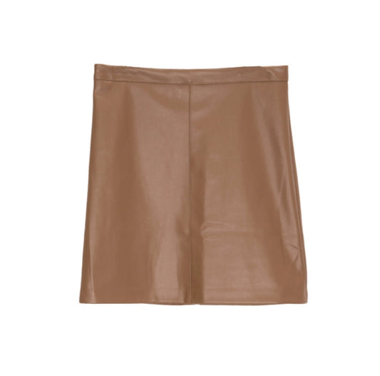 Q-2 CAMEL LEATHER EFFECT MINI SKIRT Q-2