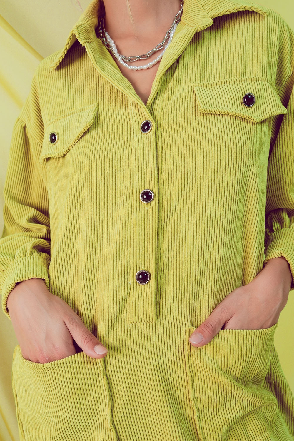 Q-2 Corduroy Mini Lime Dress Q-2