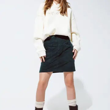 Q-2 Green Corduroy Miniskirt with Pockets 2391513 Q-2