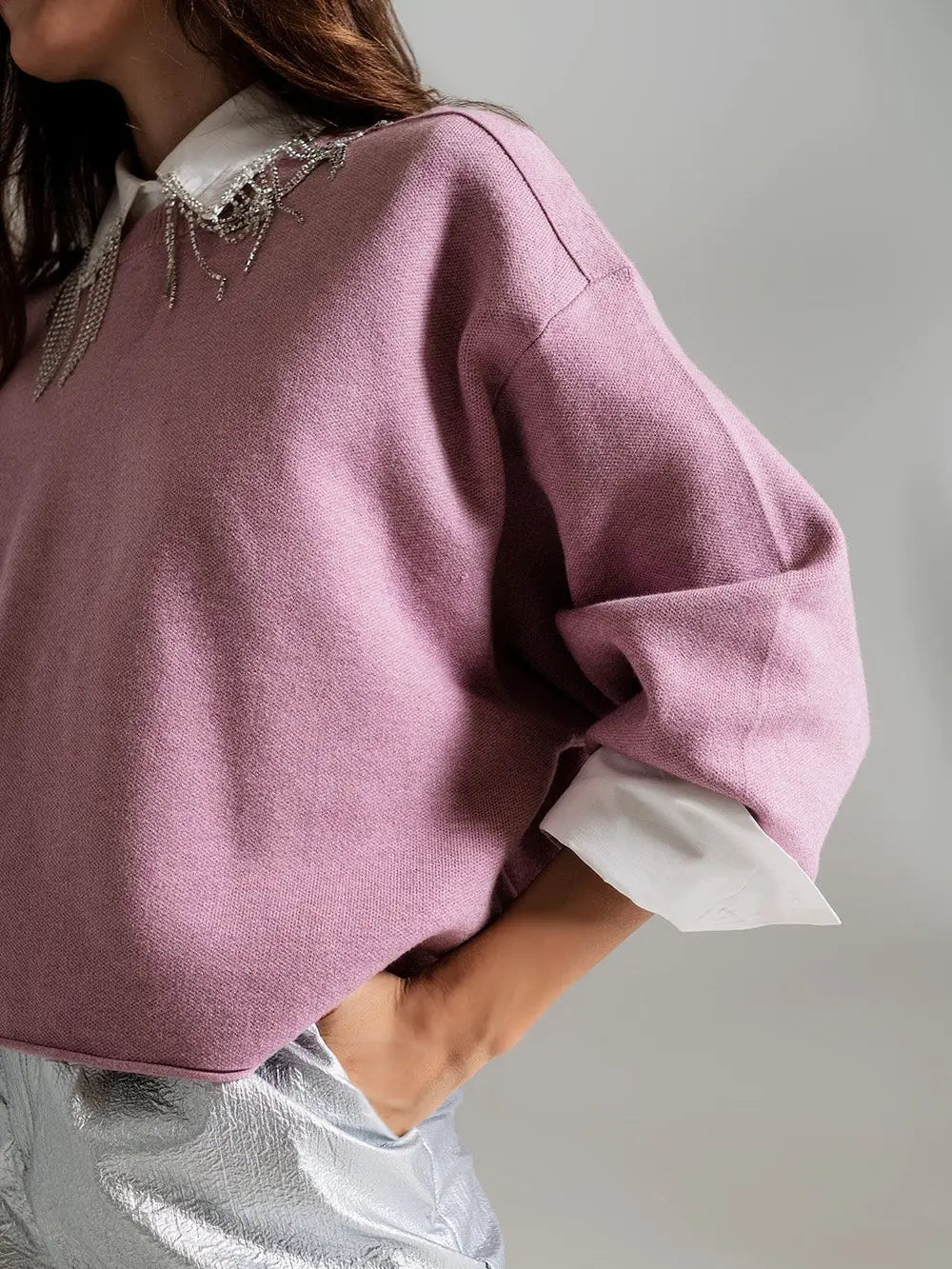 Q-2 Oversized Sweater with Boatneck in Dusty Pink 5385626 Q-2