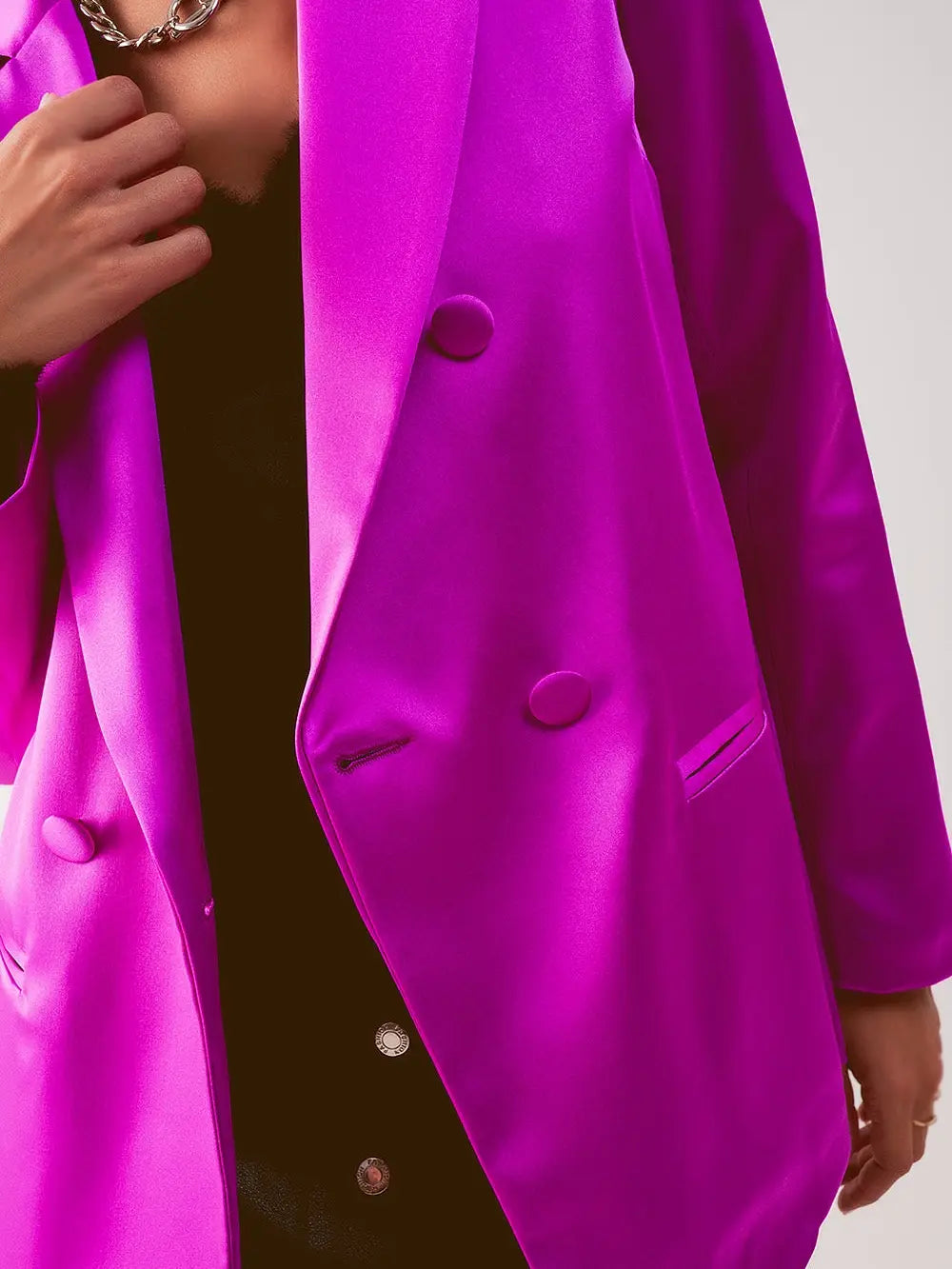 Q-2 Satin Double Breasted Suit Blazer in Fuchsia 1238907 Q-2