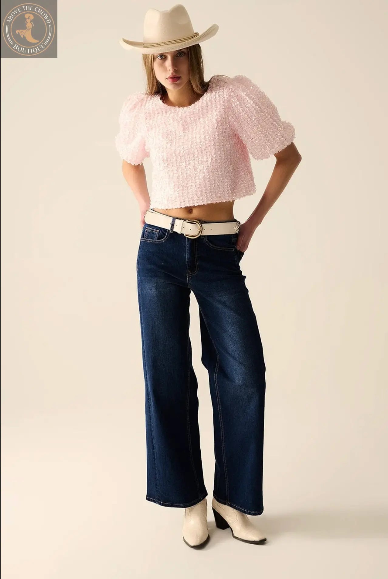 Q2 Pink Top With Sequin Detail And Balloon Sleeves Q-2