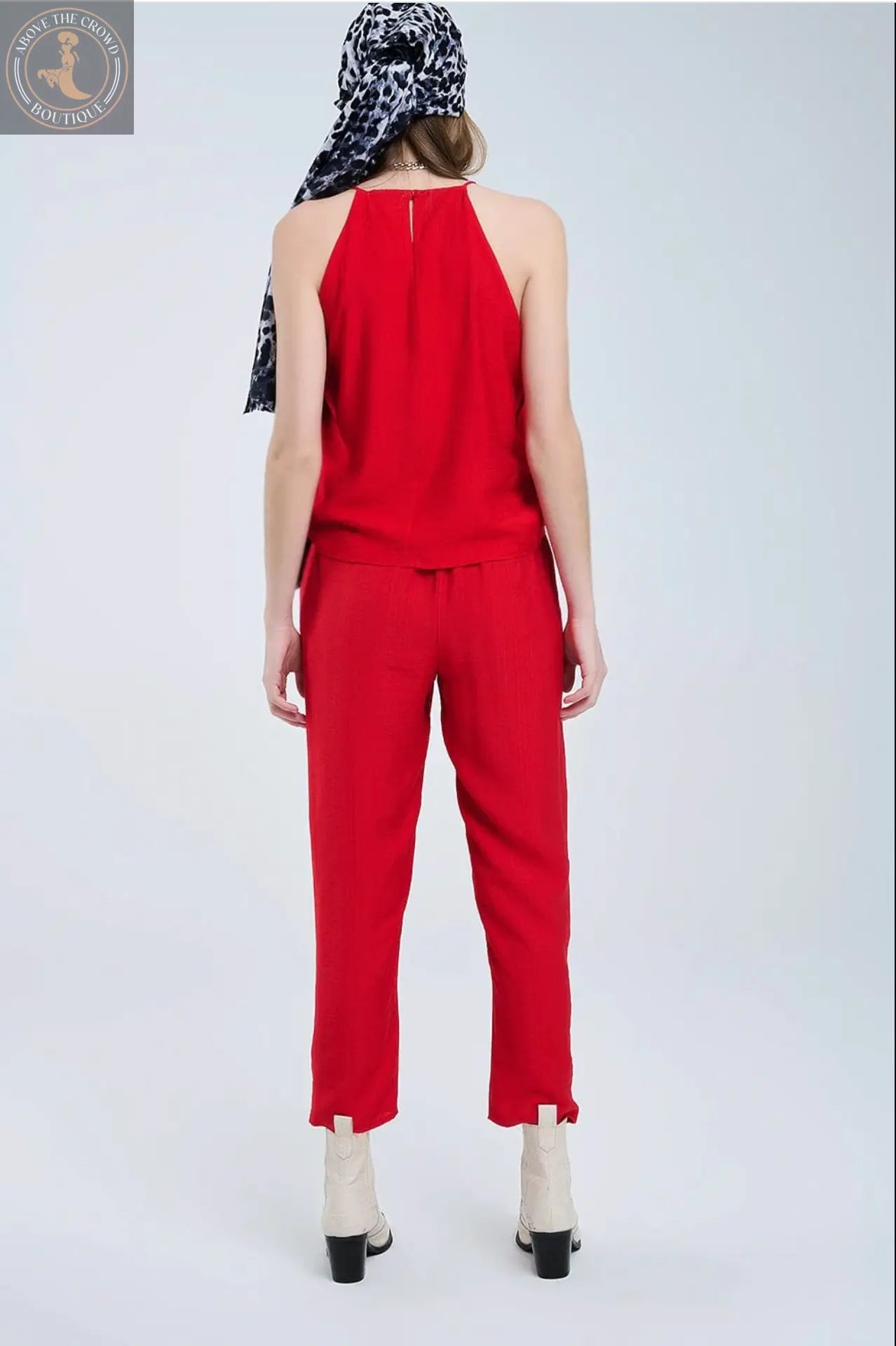Q2 Summery Pants With Elastic Waist And Pockets In Red Q-2