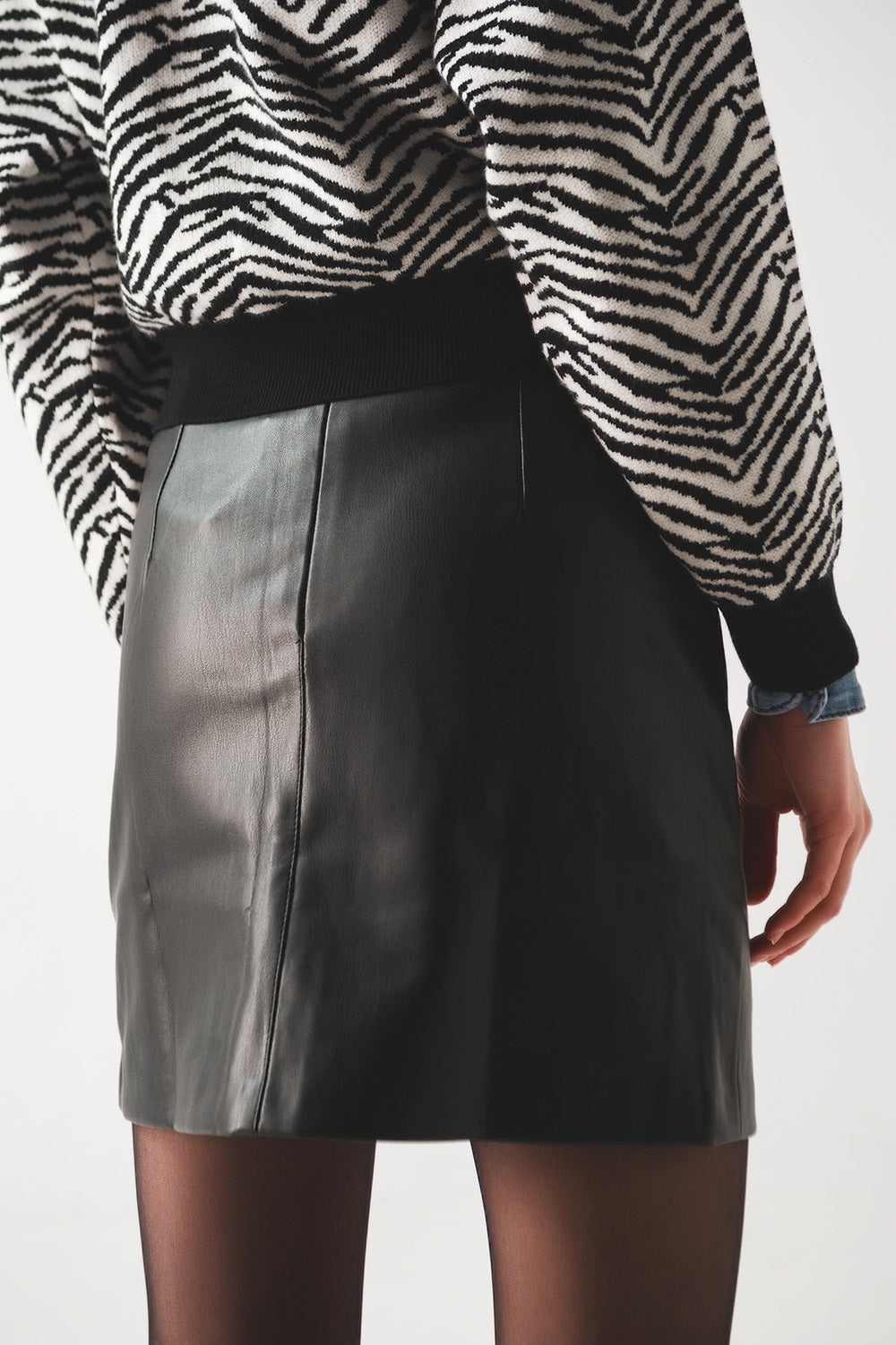 Q-2 BLACK LEATHER EFFECT MINI SKIRT - Above The Crowd Boutique