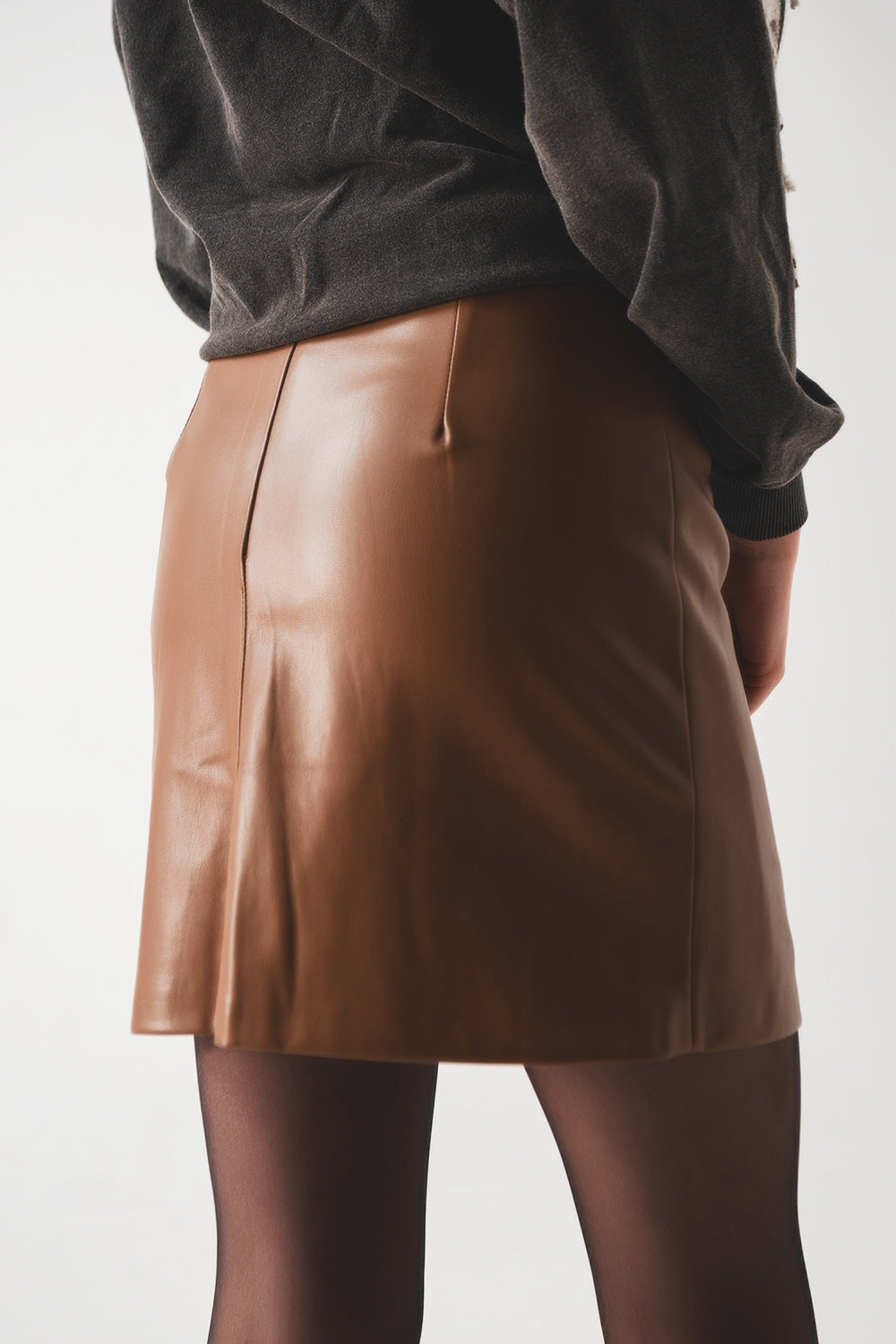Q-2 CAMEL LEATHER EFFECT MINI SKIRT - Above The Crowd Boutique